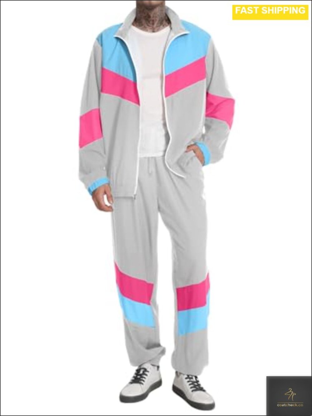 Men's 80s 90s Costume 2 Piece Track Suit Set Long Sleeve Halloween Cosplay